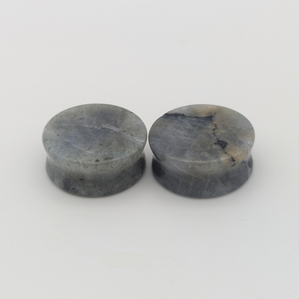 Pair of Double Flare Labradorite Crystal Stone Plugs Gauges, Size 1/2" (12mm) - Picture 4 of 4
